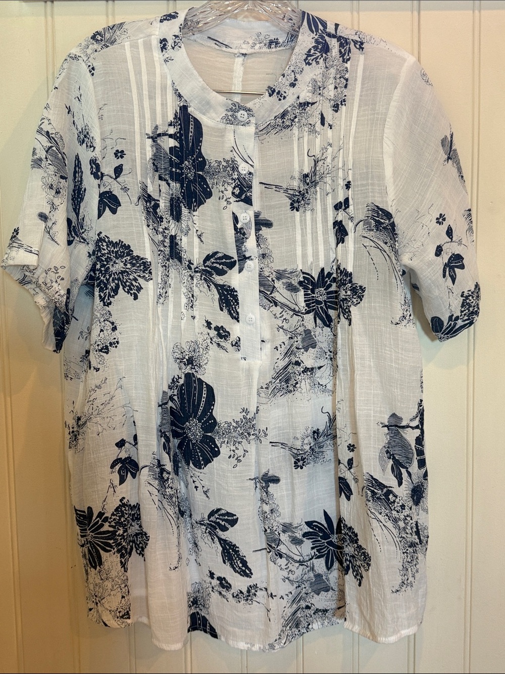 Women’s White Tunic with Navy Floral Print